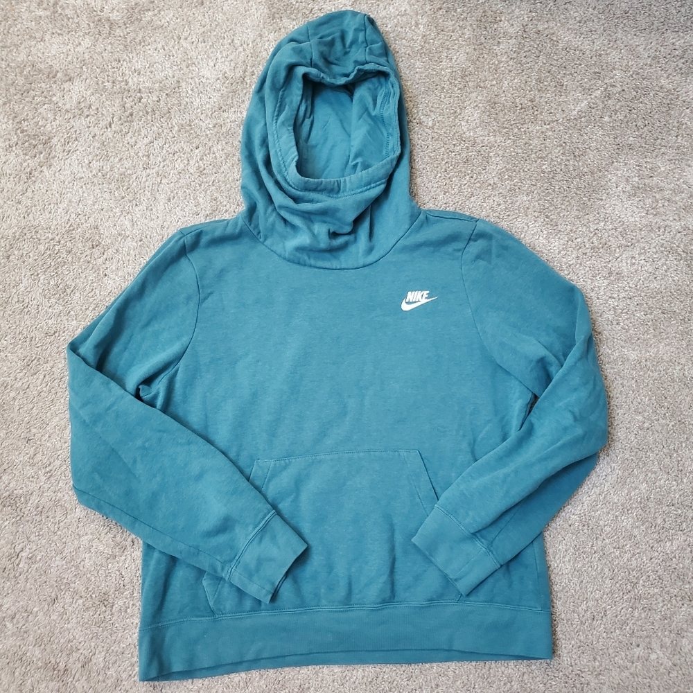 Nike Women's M Medium Teal Funnel Neck Cowl Hoodie Sweatshirt EUC